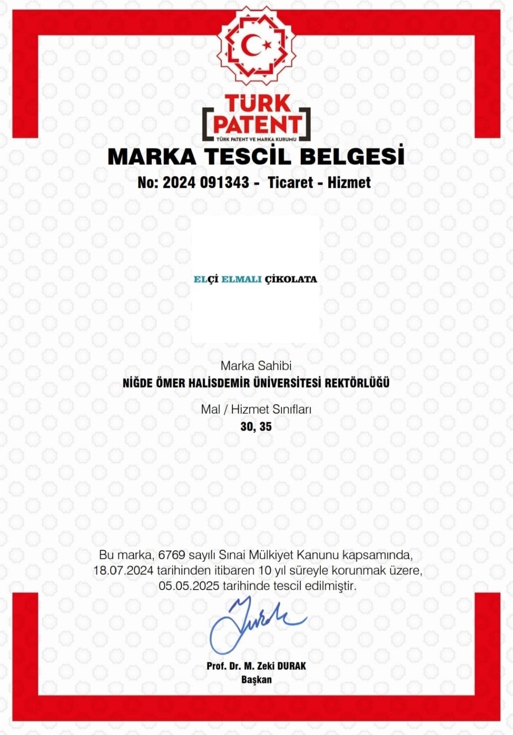 NÖHÜ’nün ’Elçi Elmalı Çikolata’ markası tescillendi
