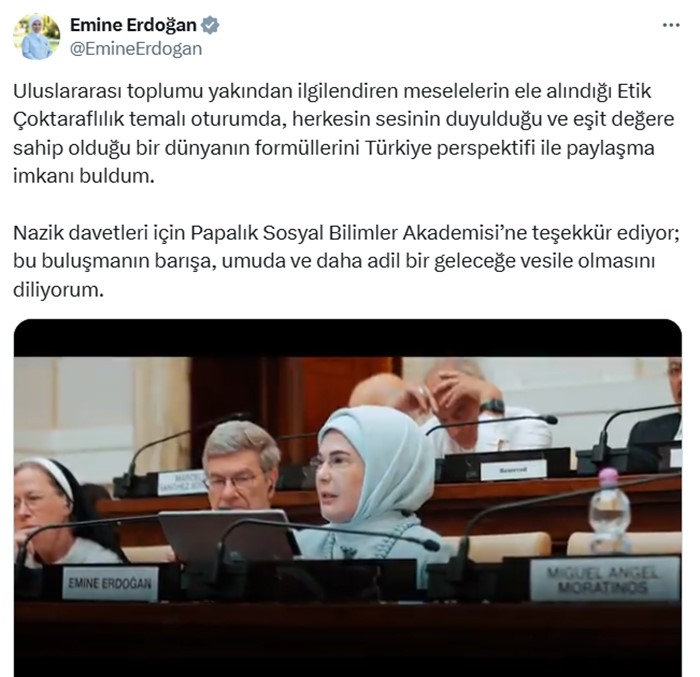 Emine Erdoğan’dan  Kardeşlik Temelli Ekonomi: Etik Çok Taraflılık  konferansına ilişkin paylaşım
